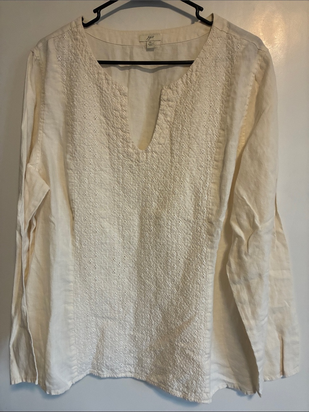 J. Jill Cream Embroidered Linen-Blend Tunic size xl
